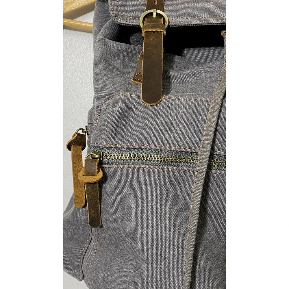 Augur Jans Canvas Leather Backpack Rucksack Hiking Laptop Travel Bag Gorpcore